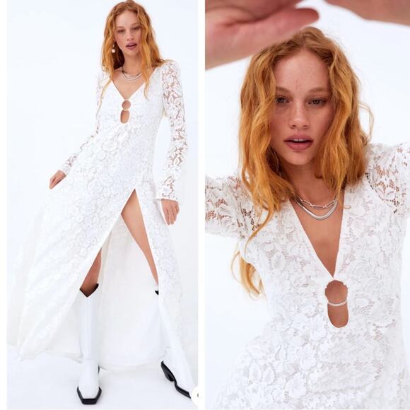 For Love & Lemons Frances Floral Lace Bell Sleeve White Maxi Dress Size XS - Picture 2 of 12